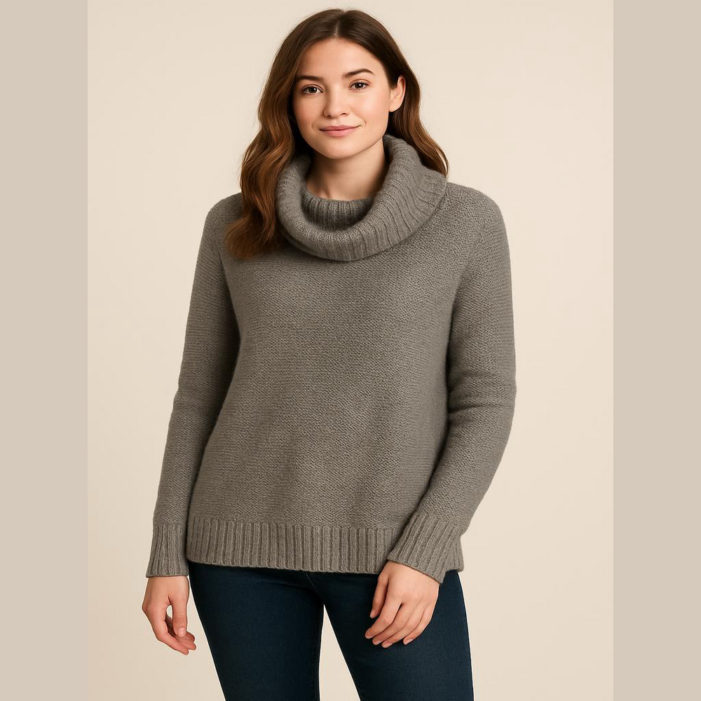 Size medium Banana Republic wool blend gray knit cowl neck pull over sweater